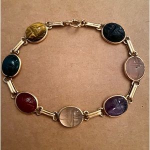 Stunning 14k Gold Vintage Egyptian Revival Scarab Bracelet! 7 1/2 inches.